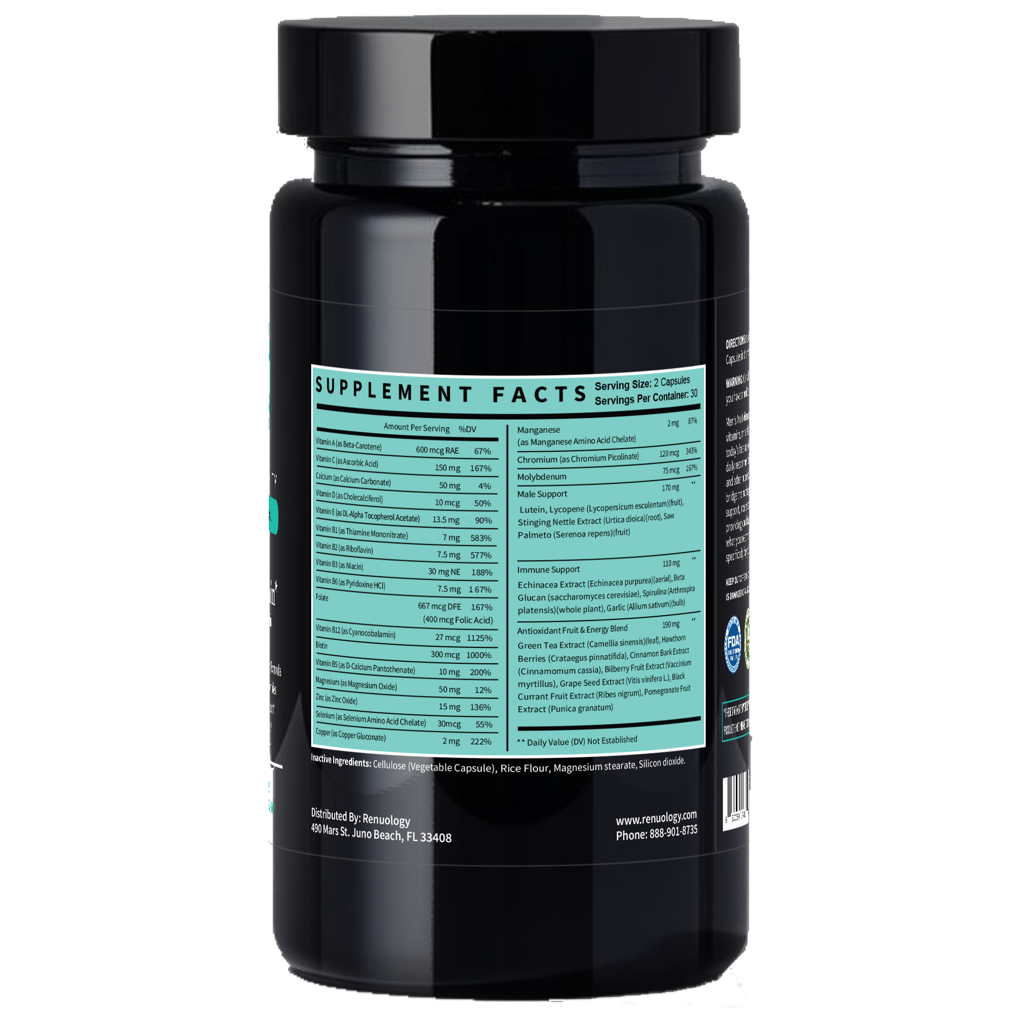 Male multi-vitamin supplement. Daily men support.