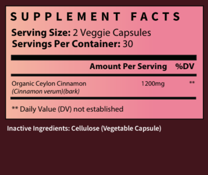 Organic Ceylon cinnamon for blood sugar support supplement facts