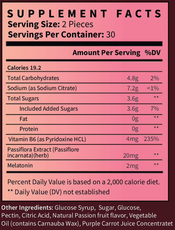 SlSleep gummies for better sleep quality supplement facts